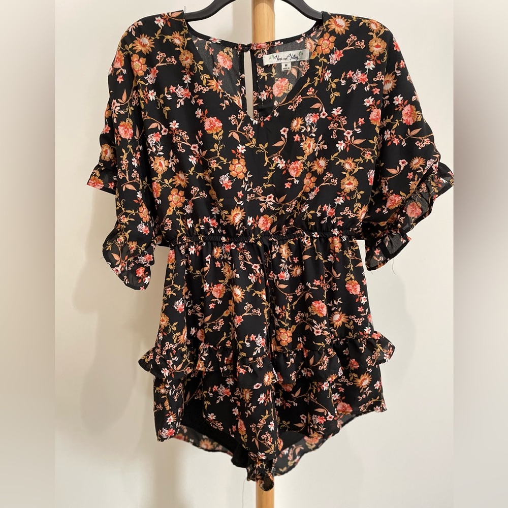 Vine and Valley Black Floral Romper Size Medium